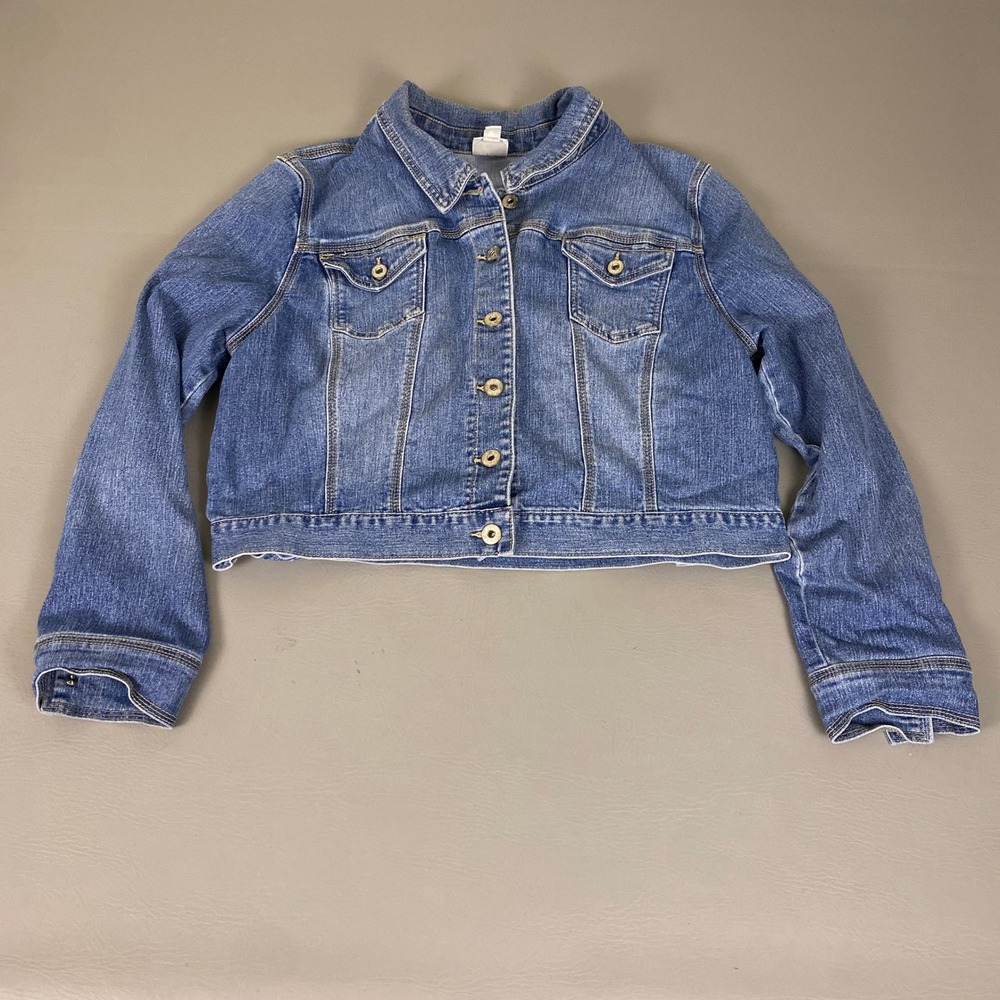 S & Co Denim Trucker Jacket Womens Size XL Blue Cropped Medium Wash Cotton